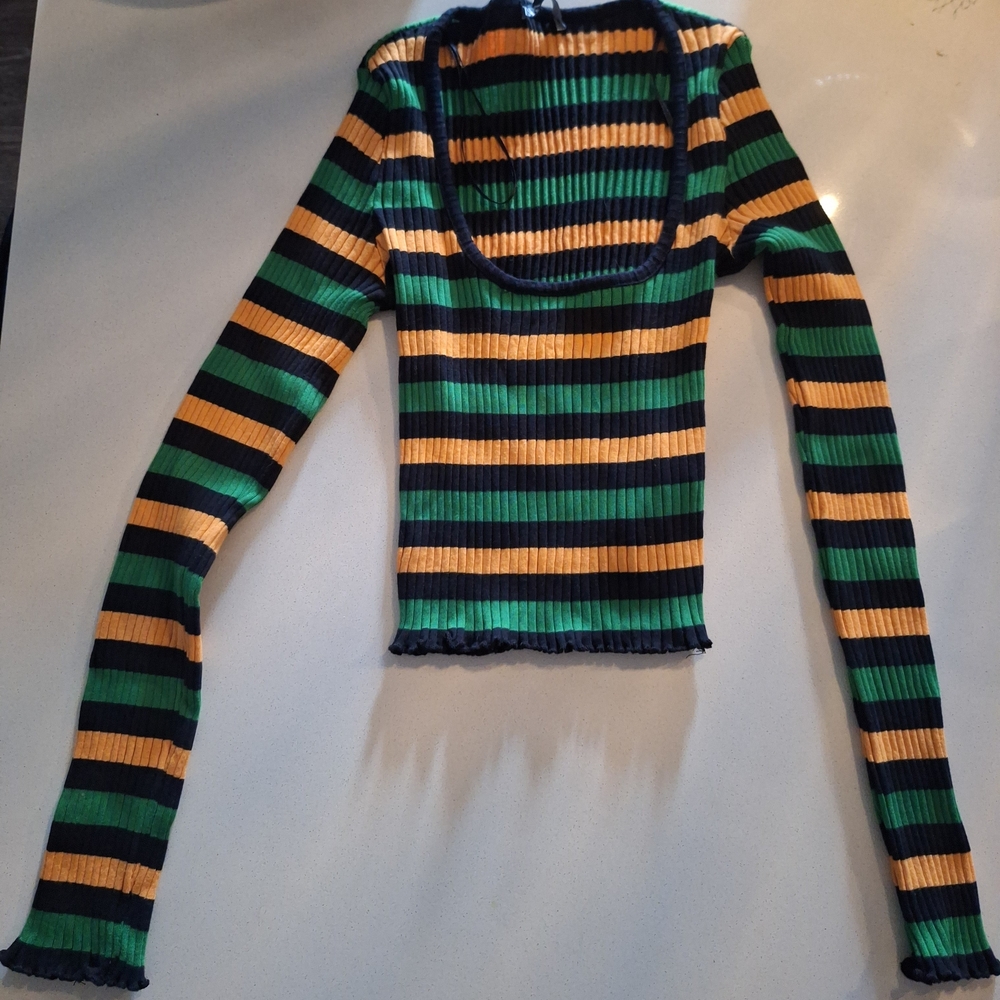 ZARA‎ Striped Long Sleeve Ribbed Top